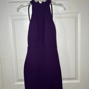 Purple Fitted High Neck Mini Cocktail Dress